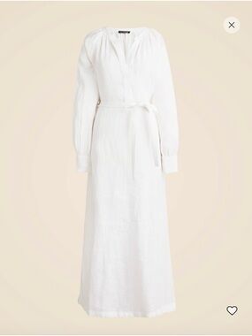 J. Crew White Long Sleeve Linen Cabana Maxi Dress with Tie Waist